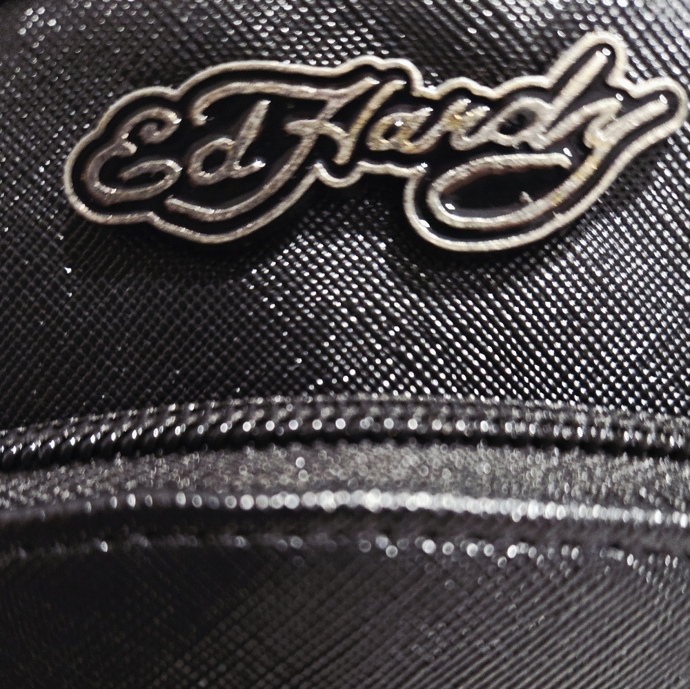 NEW Ed Hardy Black Women's Bag Backpack with Patches 12"x9"x5" NWT - Picture 7 of 7